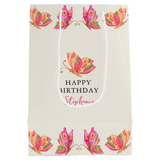 vlinder meisjes verjaardagsfeestje medium cadeauzakje (Achterkant)