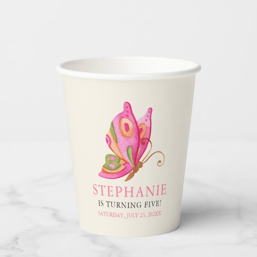 vlinder meisjes verjaardagsfeestje papieren bekers (Achterkant)