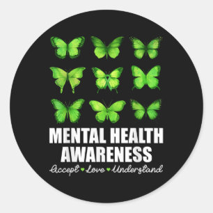 Vlinder mentaal gezondheidsbewustzijn Accepteer li Ronde Sticker