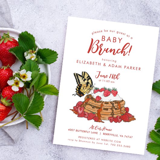 Vlinder met Aardbeien Baby Brunch Shower Kaart