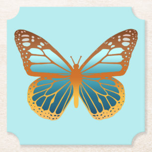 Vlinder met Blauwe en Oranje Gradiënt Kartonnen Onderzetters