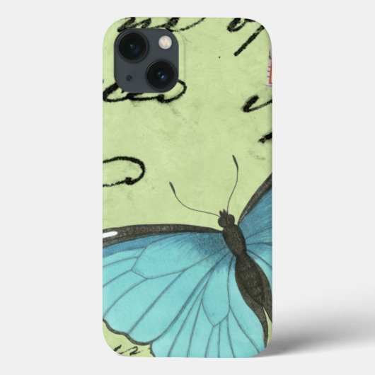 Vlinder met blauwe vleugels op teal ansichtkaart Case-Mate iPhone case (Achterkant)