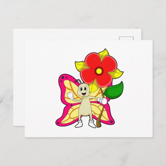 Vlinder met Bloem Briefkaart (Voorkant / Achterkant)