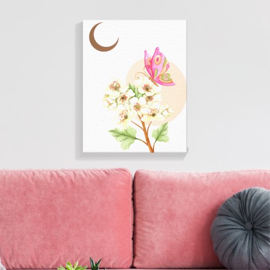 Vlinder met bloemen - Gewikkeld canvas (Insitu (Woonkamer))