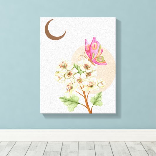 Vlinder met bloemen - Gewikkeld canvas (Insitu (Houten vloer))