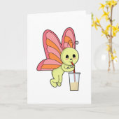 Vlinder met Drink en Drink stro Kaart (Gele Bloem)