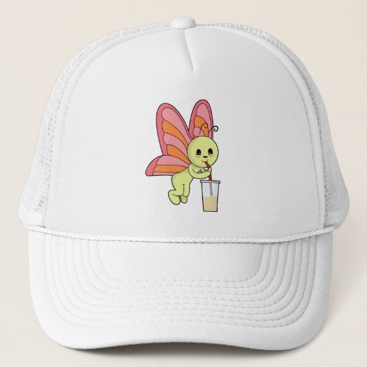 Vlinder met Drink en Drink stro Trucker Pet (Voorkant)