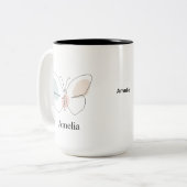 Vlinder met eigen naam tweekleurige koffiemok (Voorkant links)