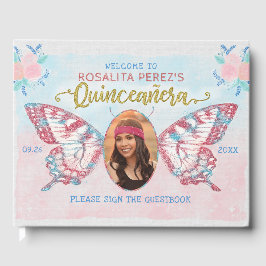 Vlinder met foto Quinceanera Sweet 15 Verjaardag Gastenboek