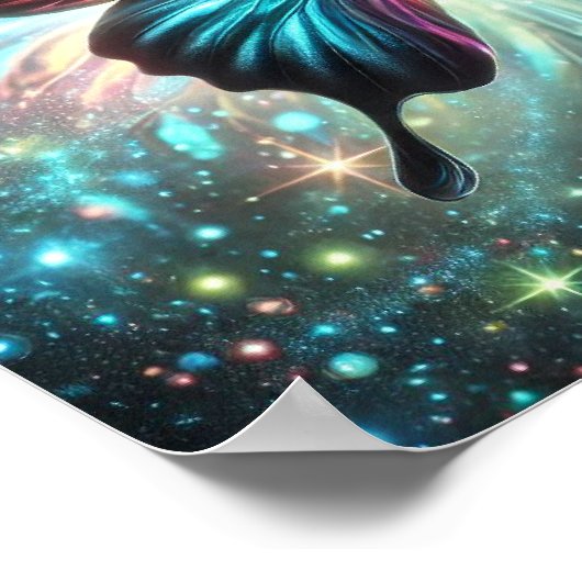 Vlinder met galactische gloed en sprankelende ster poster (Hoek)