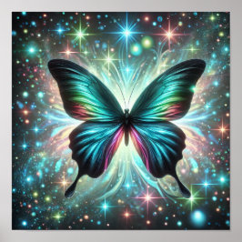 Vlinder met galactische gloed en sprankelende ster poster