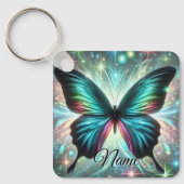 Vlinder met galactische gloed en sprankelende ster sleutelhanger (Voorkant)