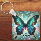 Vlinder met galactische gloed en sprankelende ster sleutelhanger (Voorkant)