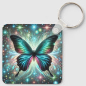 Vlinder met galactische gloed en sprankelende ster sleutelhanger (Achterkant)