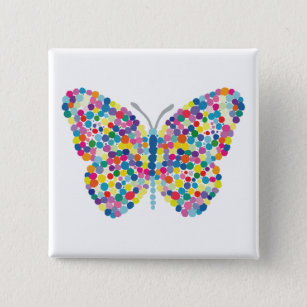 Vlinder met gekleurde stippen vierkante button 5,1 cm