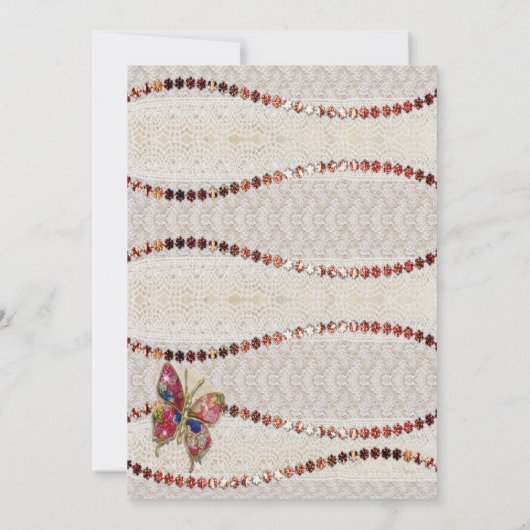 Vlinder met glitters, kant en perkament dankkaart bedankkaart (Achterkant)