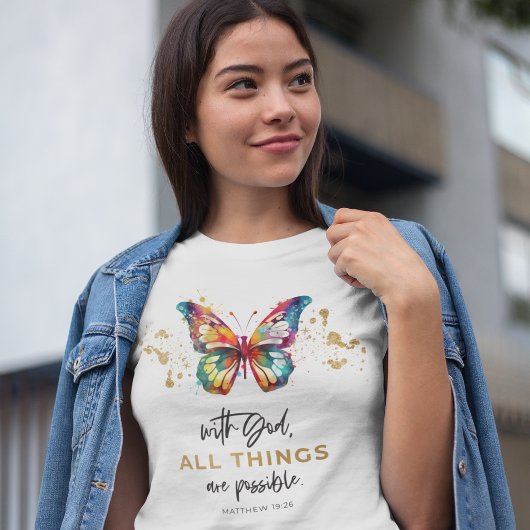 Vlinder met God Alle dingen zijn mogelijk T-shirt