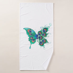 Vlinder met groene pauwenveren badhanddoek