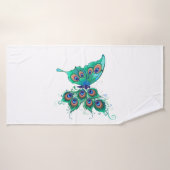 Vlinder met groene pauwenveren badhanddoek (Badhanddoek)