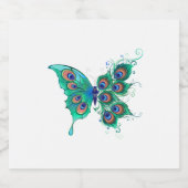 Vlinder met groene pauwenveren bier etiket (Enkel label)