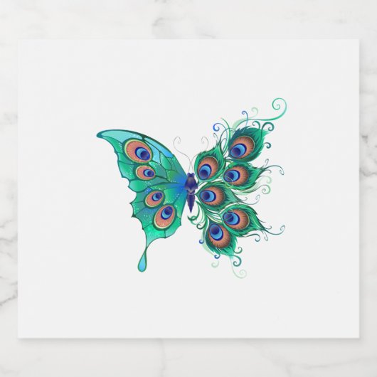 Vlinder met groene pauwenveren bier etiket (Enkel label)