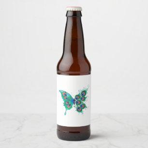 Vlinder met groene pauwenveren bier etiket