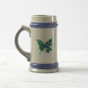 Vlinder met groene pauwenveren bierpul