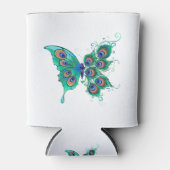 Vlinder met groene pauwenveren blikjeskoeler (Voorkant)