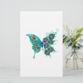 Vlinder met groene pauwenveren briefpapier (Staand voorkant)