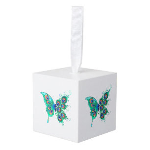 Vlinder met groene pauwenveren decoratie