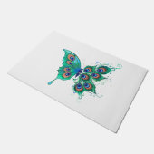 Vlinder met groene pauwenveren deurmat (Schuin)