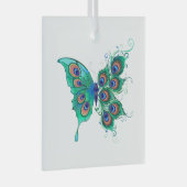 Vlinder met groene pauwenveren glas ornament (Voorkant Rechts)