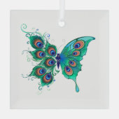 Vlinder met groene pauwenveren glas ornament (Achterkant)