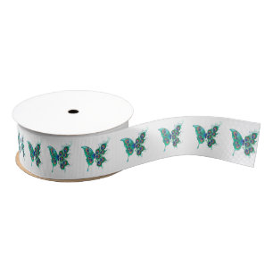 Vlinder met groene pauwenveren grosgrain lint