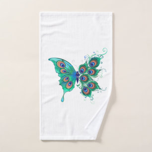 Vlinder met groene pauwenveren handdoek