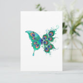 Vlinder met groene pauwenveren informatiekaartje (Staand voorkant)