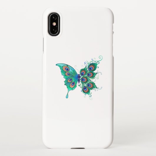 Vlinder met groene pauwenveren iPhone hoesje (Achterkant)