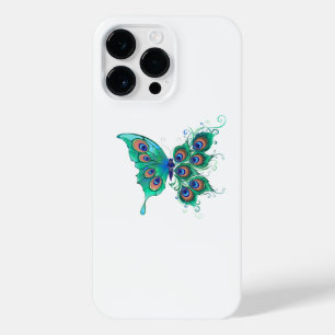 Vlinder met groene pauwenveren iPhone 14 pro max hoesje