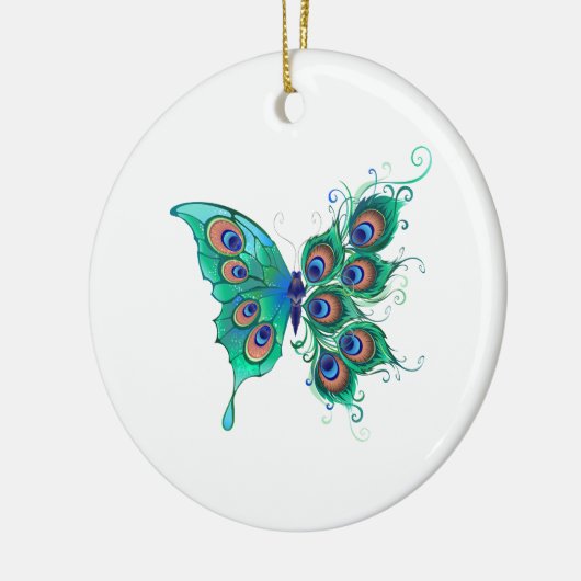 Vlinder met groene pauwenveren keramisch ornament (Links)