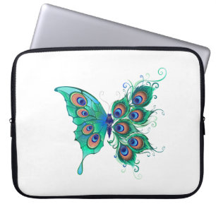 Vlinder met groene pauwenveren laptop sleeve
