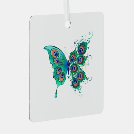 Vlinder met groene pauwenveren metalen ornament (Voorkant Rechts)