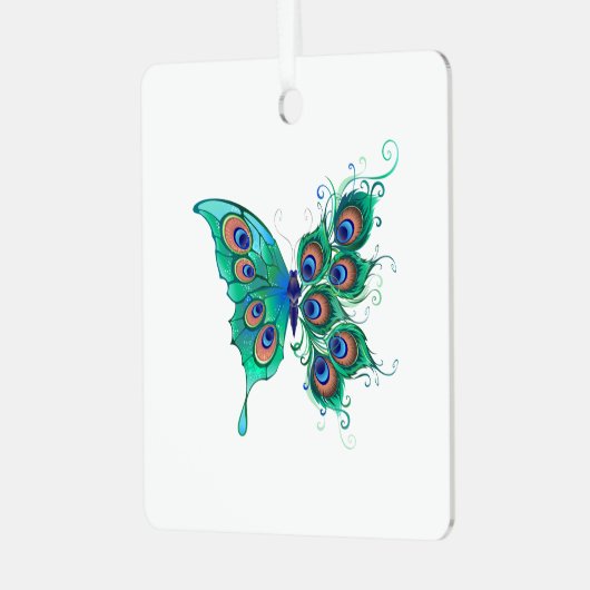 Vlinder met groene pauwenveren metalen ornament (Voorkant links)