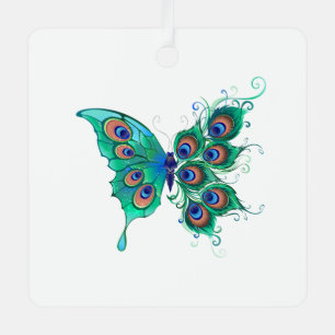 Vlinder met groene pauwenveren metalen ornament