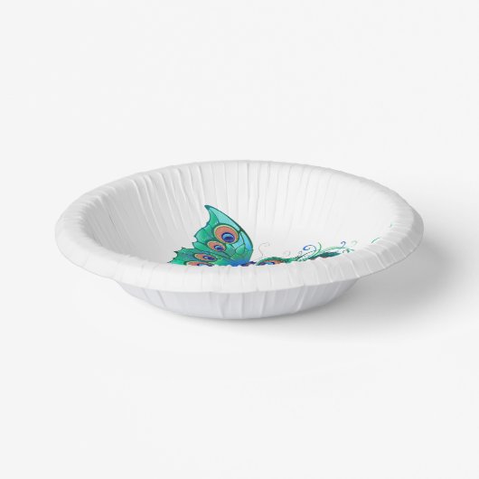 Vlinder met groene pauwenveren papieren kommen (Gebogen)