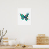 Vlinder met groene pauwenveren poster (Keuken)