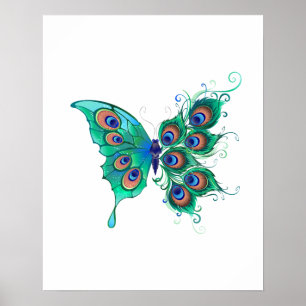 Vlinder met groene pauwenveren poster