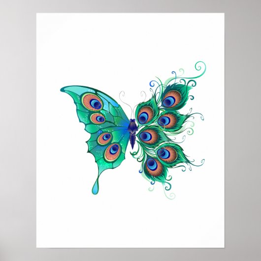 Vlinder met groene pauwenveren poster (Voorkant)