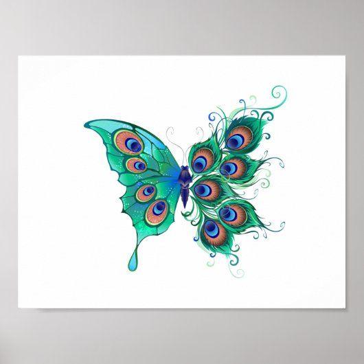 Vlinder met groene pauwenveren poster (Voorkant)