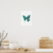 Vlinder met groene pauwenveren poster (Keuken)