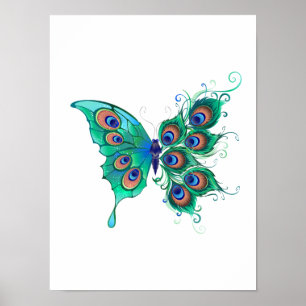 Vlinder met groene pauwenveren poster